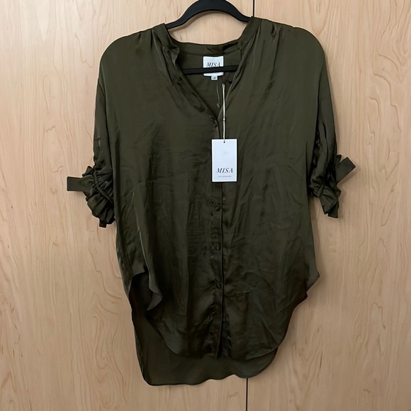 Misa Los Angeles Ida Top Green Short Sleeve Size S - Picture 4 of 16